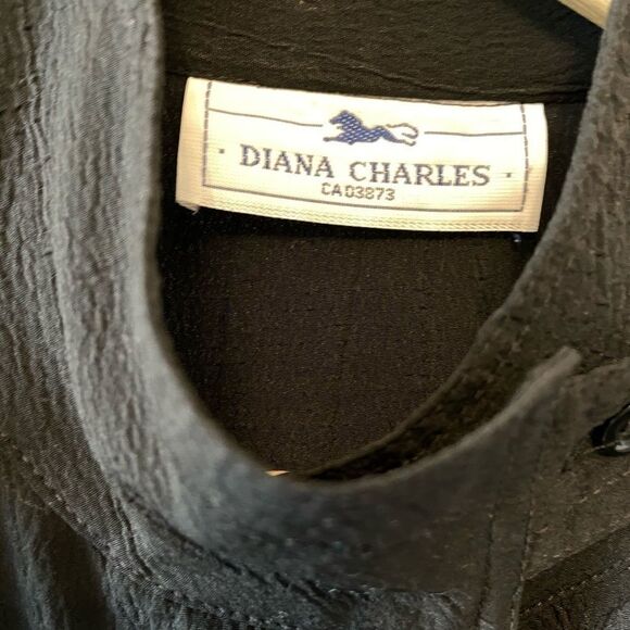 VINTAGEāDIANA CHARLESĀ Black High CollarāBlouse L - Picture 4 of 8